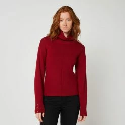 Nouveau ❤️ IN EXTENSO Pull Col Roulé Rouge Bordeaux Femme 😍