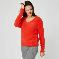 Les meilleures critiques de 🥰 IN EXTENSO Pull En Maille Poilue Col V Orange Femme 🧨