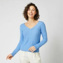 Le moins cher 😀 IN EXTENSO Pull Col V En Maille Bleu Femme 🔥
