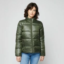 Tout neuf 👍 IN EXTENSO Doudoune Col Montant Vert Kaki Femme 🧨