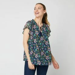 Grosses soldes 💯 IN EXTENSO Blouse Manches Papillons Avec Pompons à Fleurs Femme 🔔