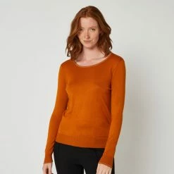 Le moins cher ❤️ IN EXTENSO Pull Court Col Rond Moutarde Femme 🤩