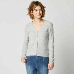 Offres ⌛ IN EXTENSO Gilet Boutonné Col V Gris Femme 🧨