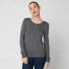 Grosses soldes ⌛ IN EXTENSO Gilet Court Col Rond Gris Chiné Femme ❤️