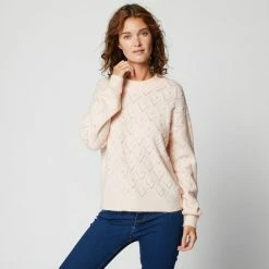 Grosses soldes 🛒 IN EXTENSO Pull En Maille Avec Perles Rose Femme 👍