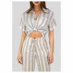 Meilleure affaire 🤩 Kebello Chemise Rayée, Manches CourtesFemme 🔥