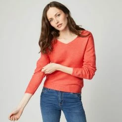 Meilleure affaire 🎁 IN EXTENSO Pull Col V Rose Corail Femme 👍
