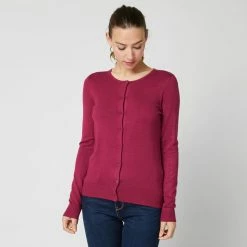 Tout neuf ⌛ IN EXTENSO Gilet Court Col Rond Rose Framboise Femme 👍