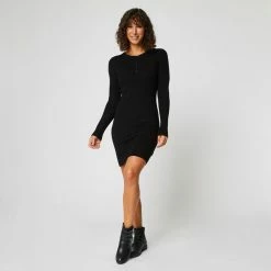 Offres ✔️ IN EXTENSO Robe Droite En Maille Noire Femme 😀