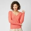 Offres 🔥 IN EXTENSO Pull Col V En Maille Rose Corail Femme 🌟
