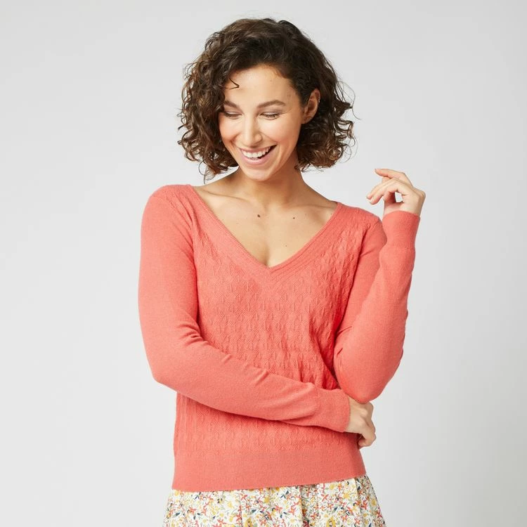 Offres 🔥 IN EXTENSO Pull Col V En Maille Rose Corail Femme 🌟 1 Offres 🔥 IN EXTENSO Pull Col V En Maille Rose Corail Femme 🌟