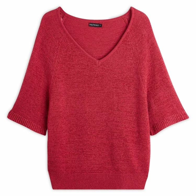 Nouveau ⌛ IN EXTENSO Pull Tiny Col V Manches Avec Volants Rouge Femme 🔔 1 Nouveau ⌛ IN EXTENSO Pull Tiny Col V Manches Avec Volants Rouge Femme 🔔