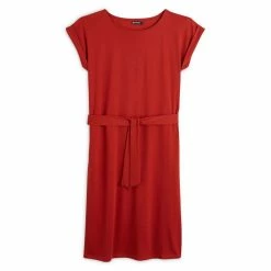 Meilleure vente 🎁 IN EXTENSO Robe Manches Courtes En Maille Avec Ceinture Rouge Femme 😍 -dona-lisa unnamed file 2431