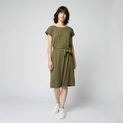 Tout neuf ⭐ IN EXTENSO Robe Manches Courtes En Maille Avec Ceinture Vert Kaki Femme ✔️