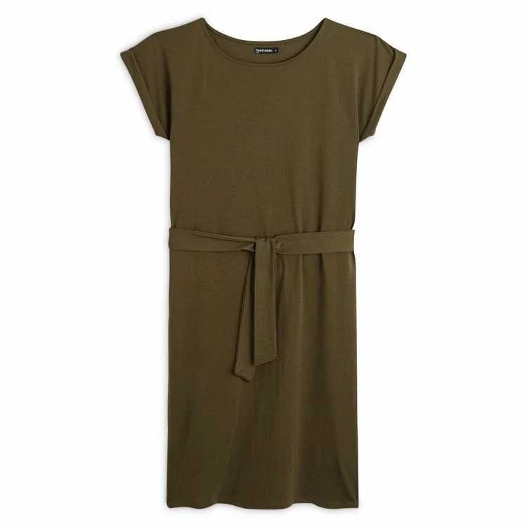 Tout neuf ⭐ IN EXTENSO Robe Manches Courtes En Maille Avec Ceinture Vert Kaki Femme ✔️ 3 Tout neuf ⭐ IN EXTENSO Robe Manches Courtes En Maille Avec Ceinture Vert Kaki Femme ✔️ – Image 3