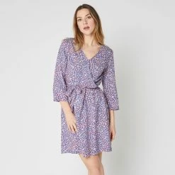 Coupon ❤️ IN EXTENSO Robe Courte Cache Coeur à Fleurs Femme 👏