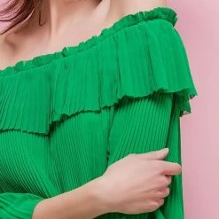 Coupon 👏 No Name Robe Plissée épaules Dénudées Verte ⌛ -dona-lisa unnamed file 2770