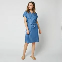 Promo 🔥 IN EXTENSO Robe Manches Courtes Avec Ceinture En Jean Femme 😉