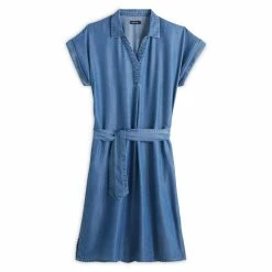 Promo 🔥 IN EXTENSO Robe Manches Courtes Avec Ceinture En Jean Femme 😉 -dona-lisa unnamed file 2803