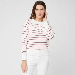 Top 10 ⌛ IN EXTENSO Pull Col Tunisien Marinière Blanc Femme 😍