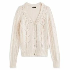 Remise 👍 IN EXTENSO Gilet Manches Longues Ajouré Col V Blanc Femme 🌟 -dona-lisa unnamed file 301