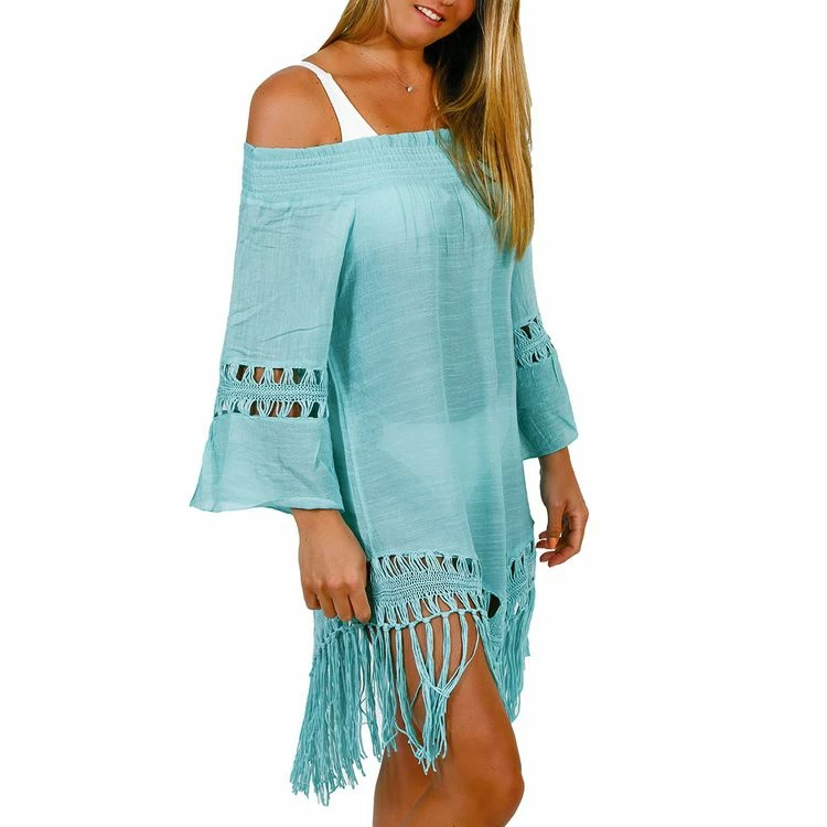 Remise 🥰 LES PETITES BOMBES Tunique De Plage à Frange Zoé Turquoise 💯 1 Remise 🥰 LES PETITES BOMBES Tunique De Plage à Frange Zoé Turquoise 💯