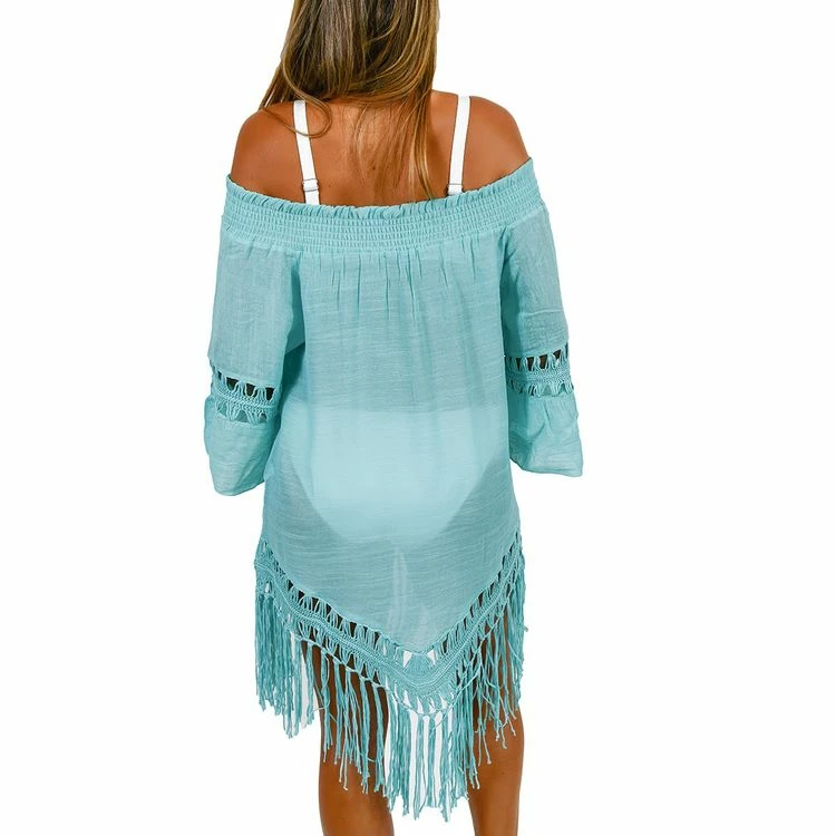 Remise 🥰 LES PETITES BOMBES Tunique De Plage à Frange Zoé Turquoise 💯 2 Remise 🥰 LES PETITES BOMBES Tunique De Plage à Frange Zoé Turquoise 💯 – Image 2