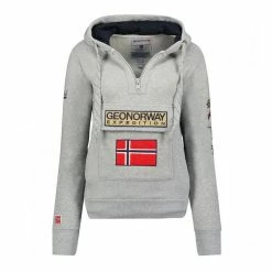 Top 10 💯 GEOGRAPHICAL NORWAY Sweat à Capuche Gris Femme Geographical Norway Gymclass 🛒