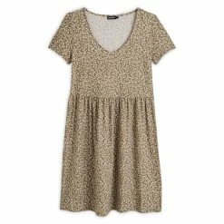 Remise 🎁 IN EXTENSO Robe Manches Courtes En Maille Vert Kaki Femme ⌛