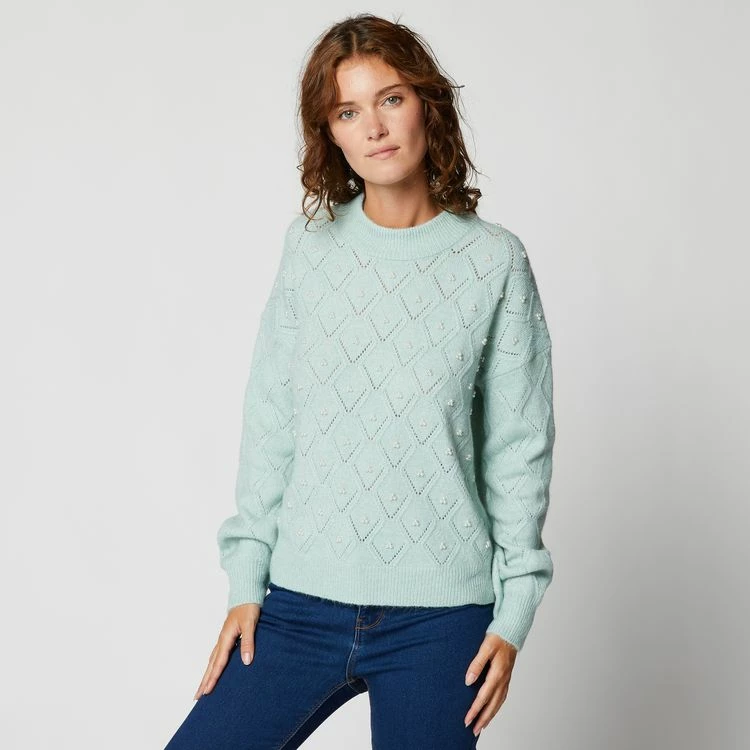 Grosses soldes 😉 IN EXTENSO Pull En Maille Avec Perles Vert Femme ✔️ 1 Grosses soldes 😉 IN EXTENSO Pull En Maille Avec Perles Vert Femme ✔️