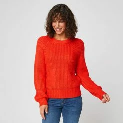 Nouveau 👍 IN EXTENSO Pull Col Rond Orange Femme ✨