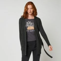 De gros 👍 IN EXTENSO Gilet Long Avec Ceinture Gris Femme 😍