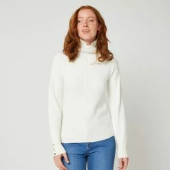Remise 🧨 IN EXTENSO Pull Col Roulé Blanc Femme ❤️