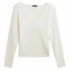 Sortie ⭐ IN EXTENSO Pull Col V En Maille Blanc Femme 🛒 -dona-lisa unnamed file 495