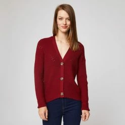 Vente flash 🎉 IN EXTENSO Gilet Col V Ajourés Rouge Bordeaux Femme 🧨