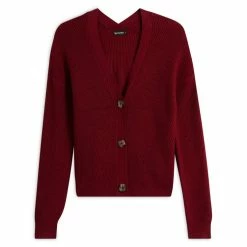 Vente flash 🎉 IN EXTENSO Gilet Col V Ajourés Rouge Bordeaux Femme 🧨 -dona-lisa unnamed file 610