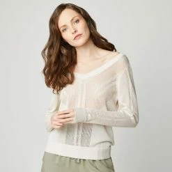 Nouveau ❤️ IN EXTENSO Pull En Résille Blanc Femme ✔️