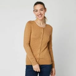 Top 10 ⭐ IN EXTENSO Gilet Court Col Rond à Pois Beige Camel Femme 😍