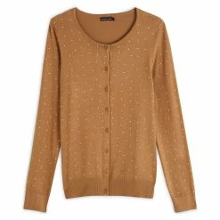 Top 10 ⭐ IN EXTENSO Gilet Court Col Rond à Pois Beige Camel Femme 😍 -dona-lisa unnamed file 796