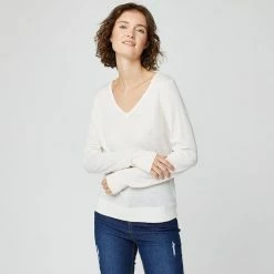 Bon marché ✔️ IN EXTENSO Pull Col V Blanc Femme ✔️