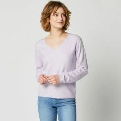 Nouveau 🔥 IN EXTENSO Pull Col V Parme Femme 🌟